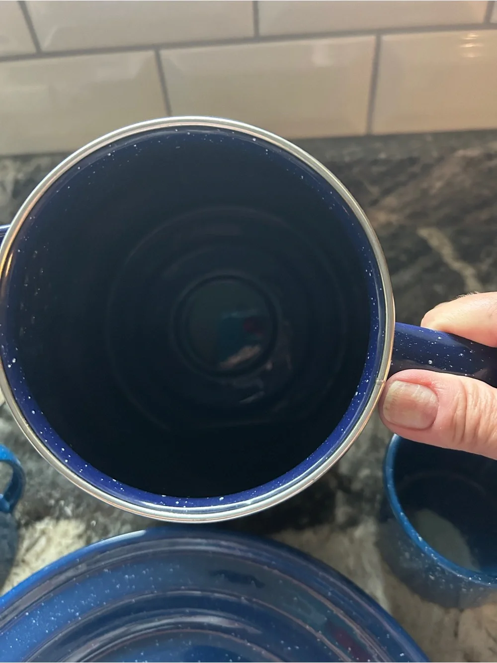 Coleman Blue Speckle Enamel Campware Set with Coffee Pot & Spoons